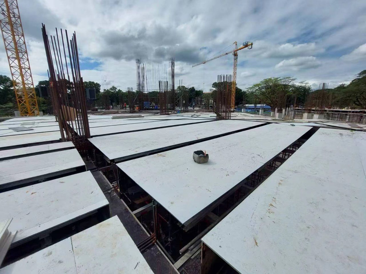 Hollow plastic construction formwork at a worksite