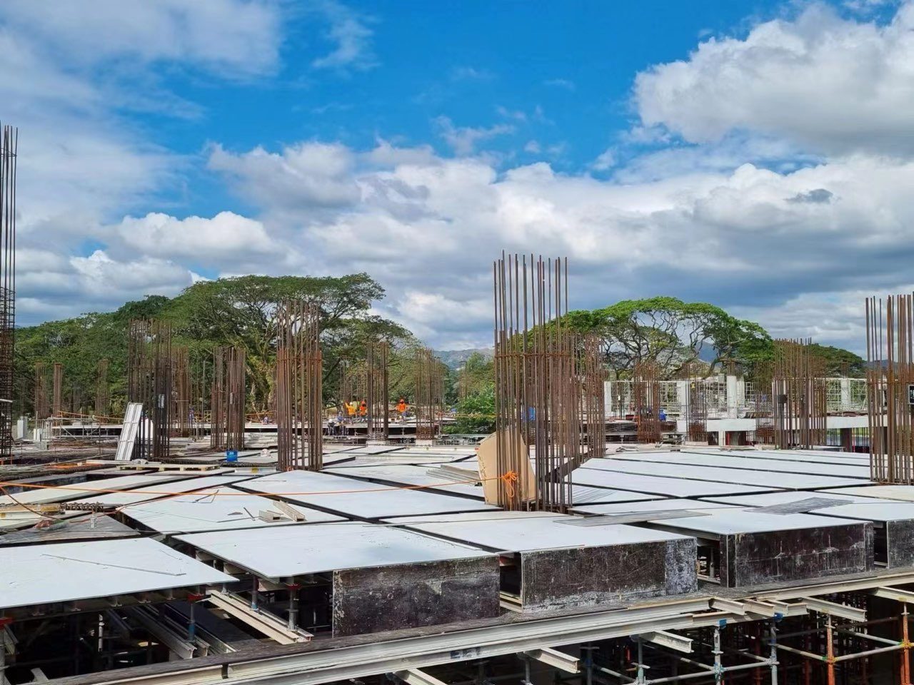 Hollow plastic construction formwork at an outdoor worksite