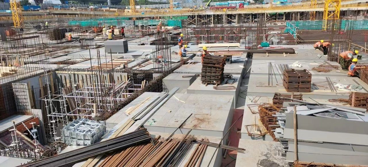 Hollow plastic construction formwork on a large project