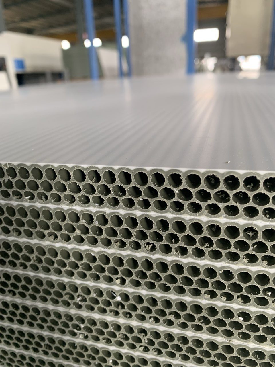 Close-up of hollow plastic panel structure for farming facilities