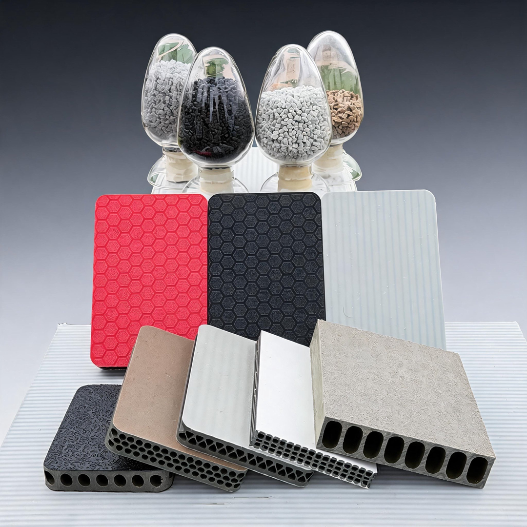 Functional hollow plastic panels with multiple structures and surface textures